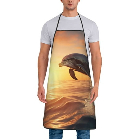

Naloa 1Pack Adjustable Bib Apron Waterdrop Resistant Cooking Kitchen Aprons for Women Men Chef Sunset Dancing Dolphin A Print