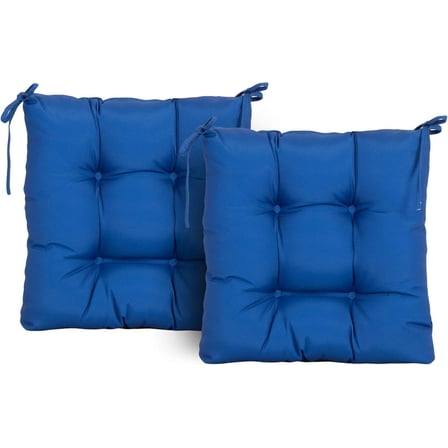 CSPPT Outdoor Dinning Seat Pads Cushions with Tie 19"x19"x4",Square Wicker Outdoor Tufted Cushion,Set of 2,Navy Blue