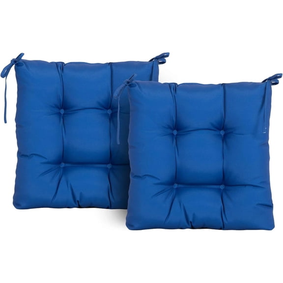 CSPPT Outdoor Dinning Seat Pads Cushions with Tie 19"x19"x4",Square Wicker Outdoor Tufted Cushion,Set of 2,Navy Blue