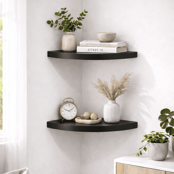 Mainstays 9.5" Black Corner Shelves, Set of 2