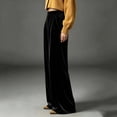 thumbnail image 5 of Karymi Solid Velvet Wide Leg Pants Woman, Elastic High Waist Pleated Full‑Length, Drapey Casual Pants with Side Pockets, 5 of 5
