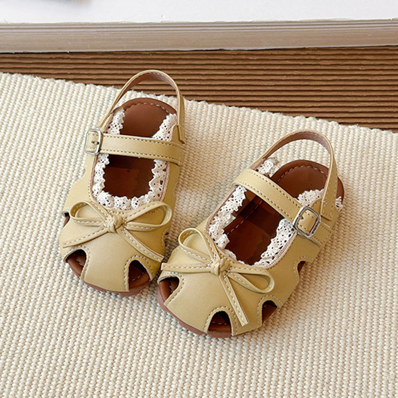enyan Toddler Sandals Girls Sandals - Big girl and Toddler Girl Sandals with Durable Leather and Glitter Straps, Summer Dress Shoes for Girls,Yellow,Size 11