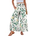 thumbnail image 2 of Womens Beach Wide Leg Pants Elastic High Waist Ties Ruffle Hem Flowy Palazzo Pants with Pockets Green 2XL, 2 of 5