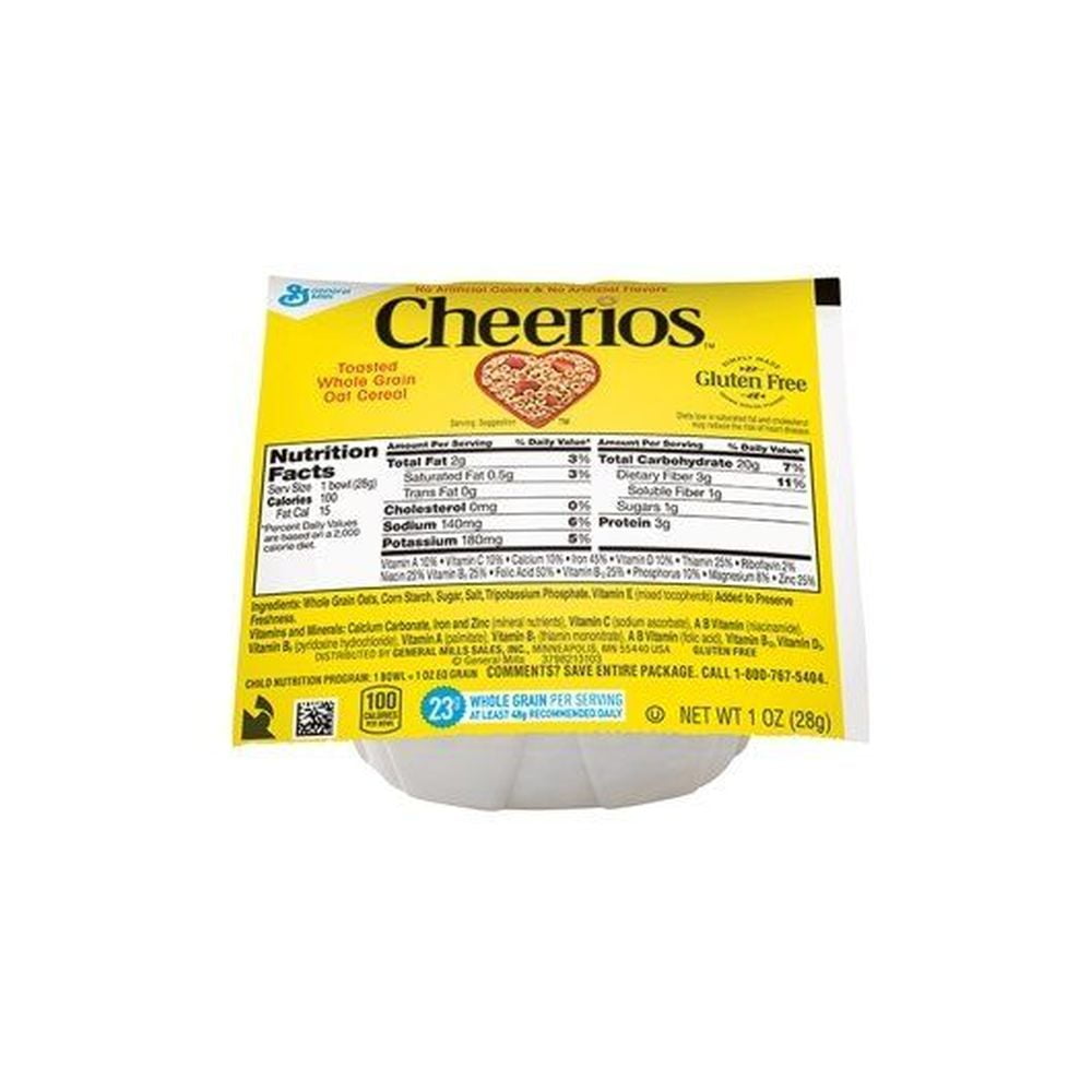 Cheerios Whole Grain Oat Gluten Free Cereal Bowlpak, 1 Ounce -- 96 per Case.