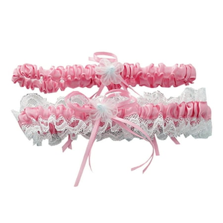 

VEAREAR 2Pcs Women Garters Elastic Bowknot Lace Thigh Band Suspenders Garters Bridal Accessories for Wedding