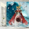 thumbnail image 3 of Funny Cat Shower Curtain, Cute Cool Cat Riding Shark Nautical Teal Ocean Wave Shower Curtains for Bathroom, Fun Animal Kids Waterproof Fabric Bath Curtain Children Home Bathroom Decorations,72X72in, 3 of 5