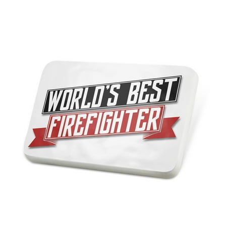 Porcelein Pin Worlds Best Firefighter Lapel Badge –