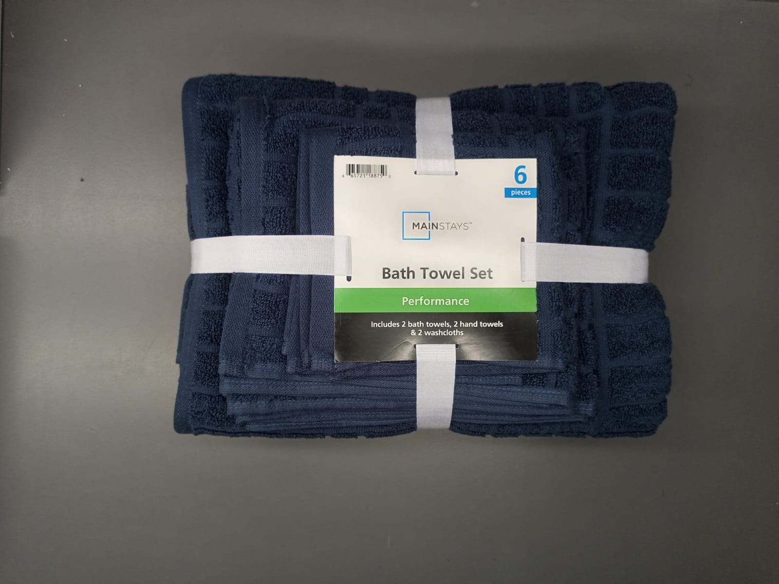 Mainstays Performance Cotton 6-Piece Bath Towel Set, Navy photo 7