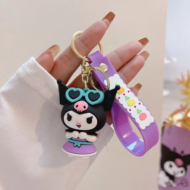 Llavero Kawaii Sanrio Kuromi para mujer, llavero de muñeca de Anime para coche, mochila escolar de PVC, colgante, accesorios para bolso, regalo de juguete para niños