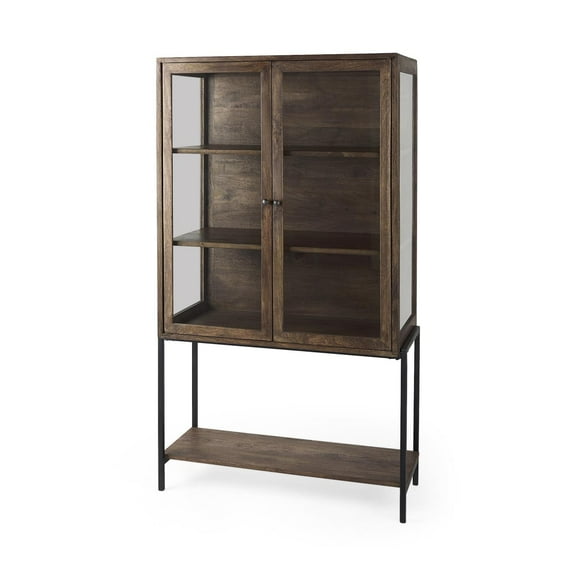 Mercana Arelius Medium Brown Wood W/ Black Metal Base Display Cabinet