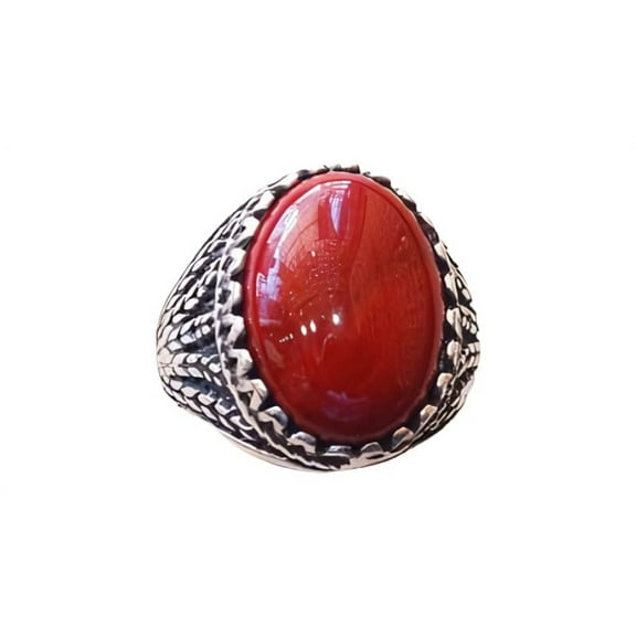 AAA Coral Mans Ring, Natural Red Coral Ring, Unisex Ring, Silver Jewelry, 925 Silver Ring, Birthday Gift, Heavy Mens Ring, Arabic Design, Ottoman Style Ring, Christmas, Turkey Mens Signet Ring