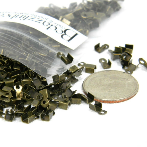 100 Plated 6mm Fold Over Crimp Tube Jewelry Findings for 1mm - 1.5mm Bead Cording & Wire Ends with Loop for Connecting (Antique Bronze)