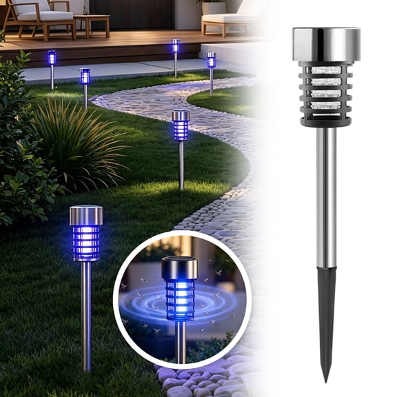 Stainless Steel Solar Powered Bug Zapper Outdoor Waterproof, Electric Mosquito Fly Trap Repeller for Gnats & Flying Insects, Solar Mosquito Killer Lamp for Backyard Garden Patio