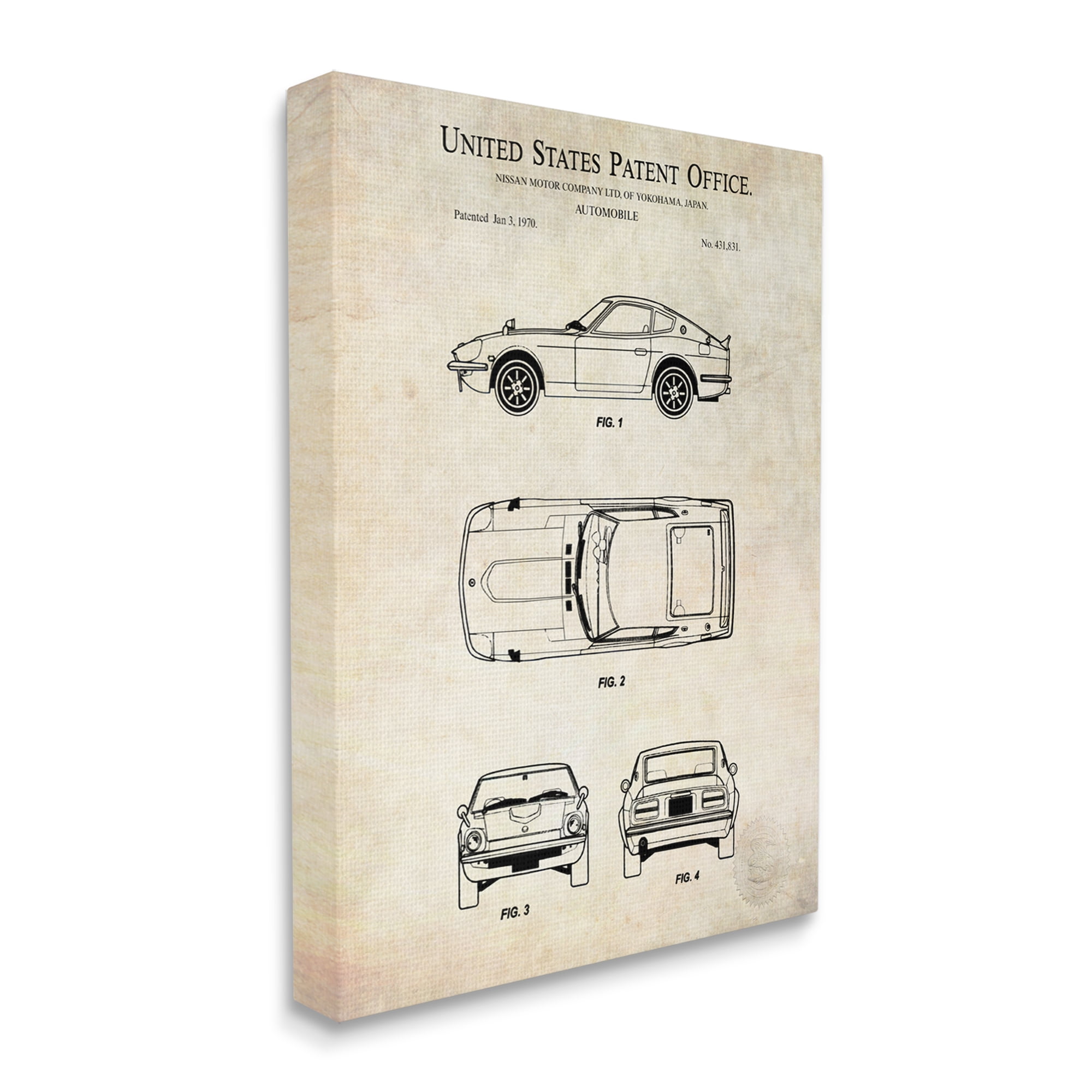 Stupell Industries Automobile Car Technical Outline Diagram Blueprint Patent Canvas Wall Art, 30 x 40, Design by Karl Hronek