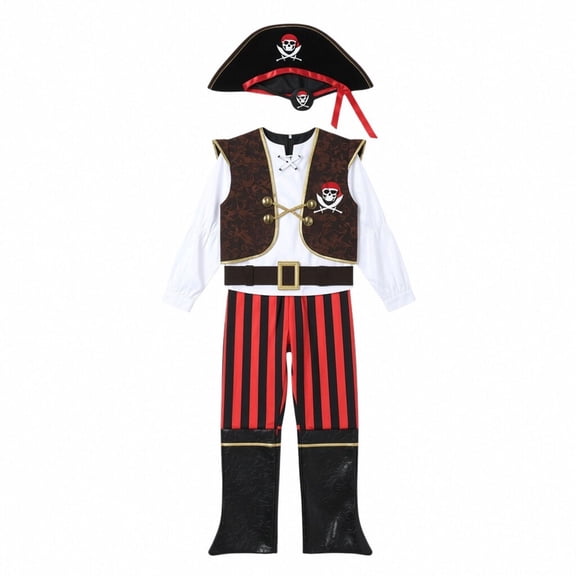 SJLDQY Carnival Toddler Boys Pirate Dress Up Fashion Vest With Waistband Outfits Party Funny Stage Performance Clothes Set