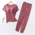 thumbnail image 2 of Seductiva Women's Sleepwear Women's Petite Pajama Set Petite Length Tunic Top Wide Leg Pants Two Piece Soft Sleepwear 2PC, 2 of 5