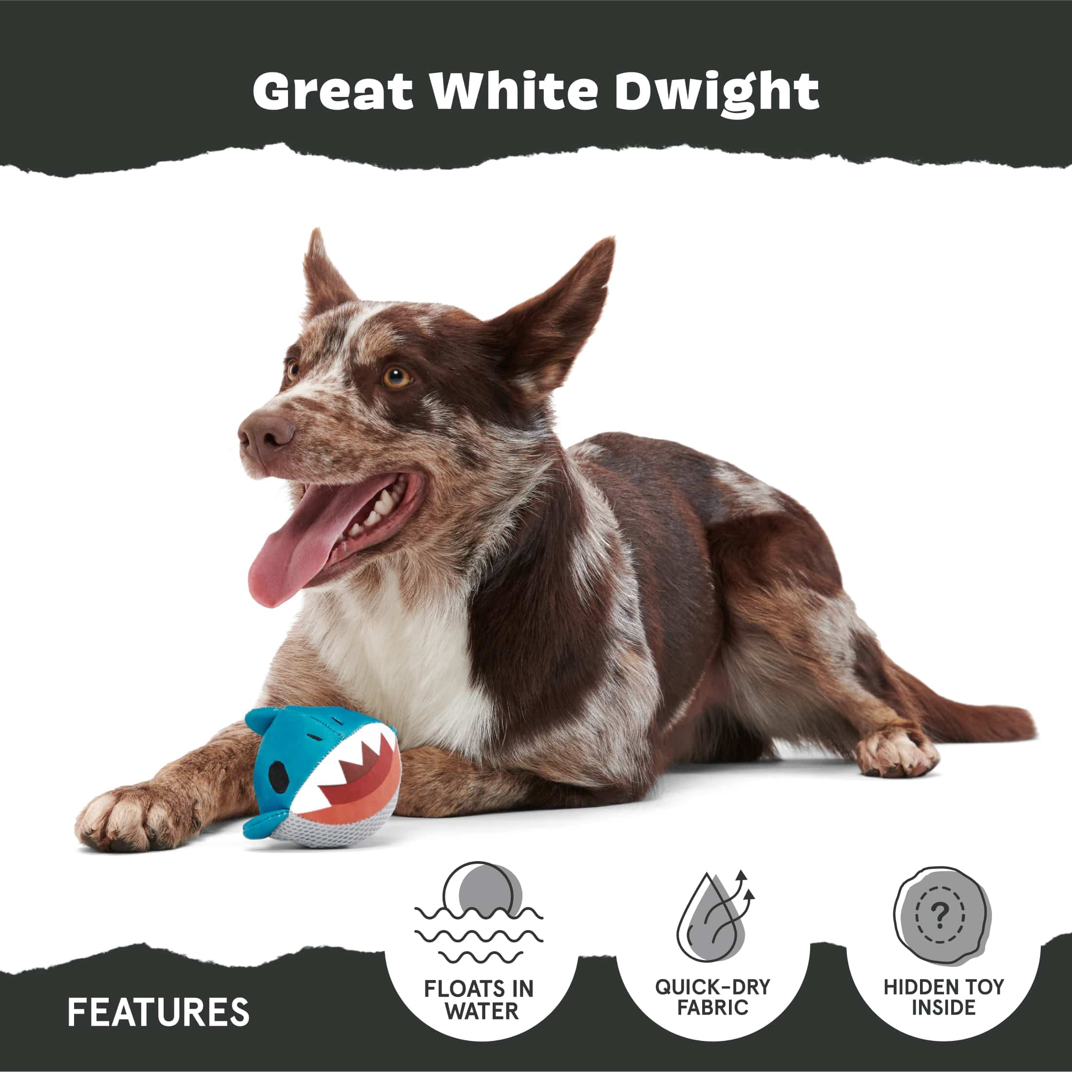 BARK Great White Dewight Durable Dog Toy for Active Pups