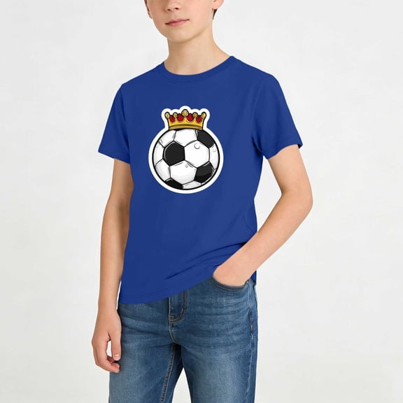 hengsof Boys' Short Sleeve Soccer T-Shirt Breathable Quick Dry Children's Sports Top Casual Loose Round Neck Shirt for Ages 2-13