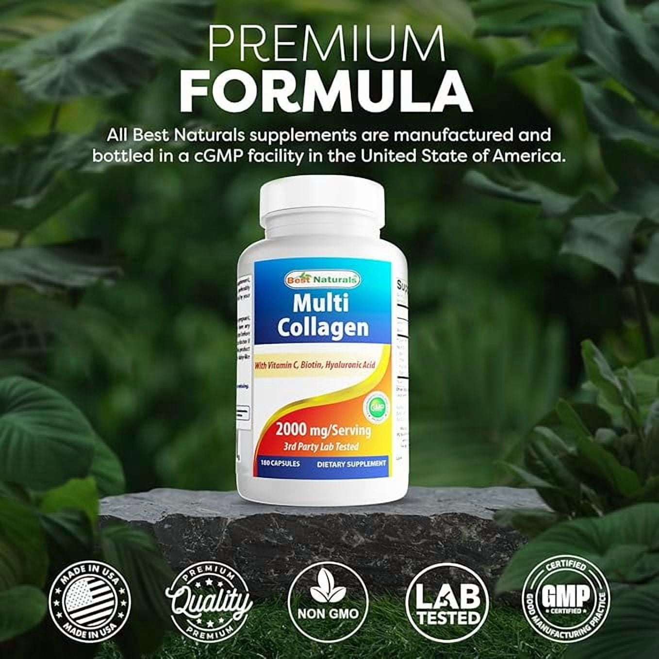(3 pack) Best Naturals Multi Collagen Pills 2000mg for Women & Men - Hydrolyzed Collagen Peptides Capsules for Hair Skin and Nails with Types I II III V X, Biotin, Hyaluronic Acid & Vitamin C