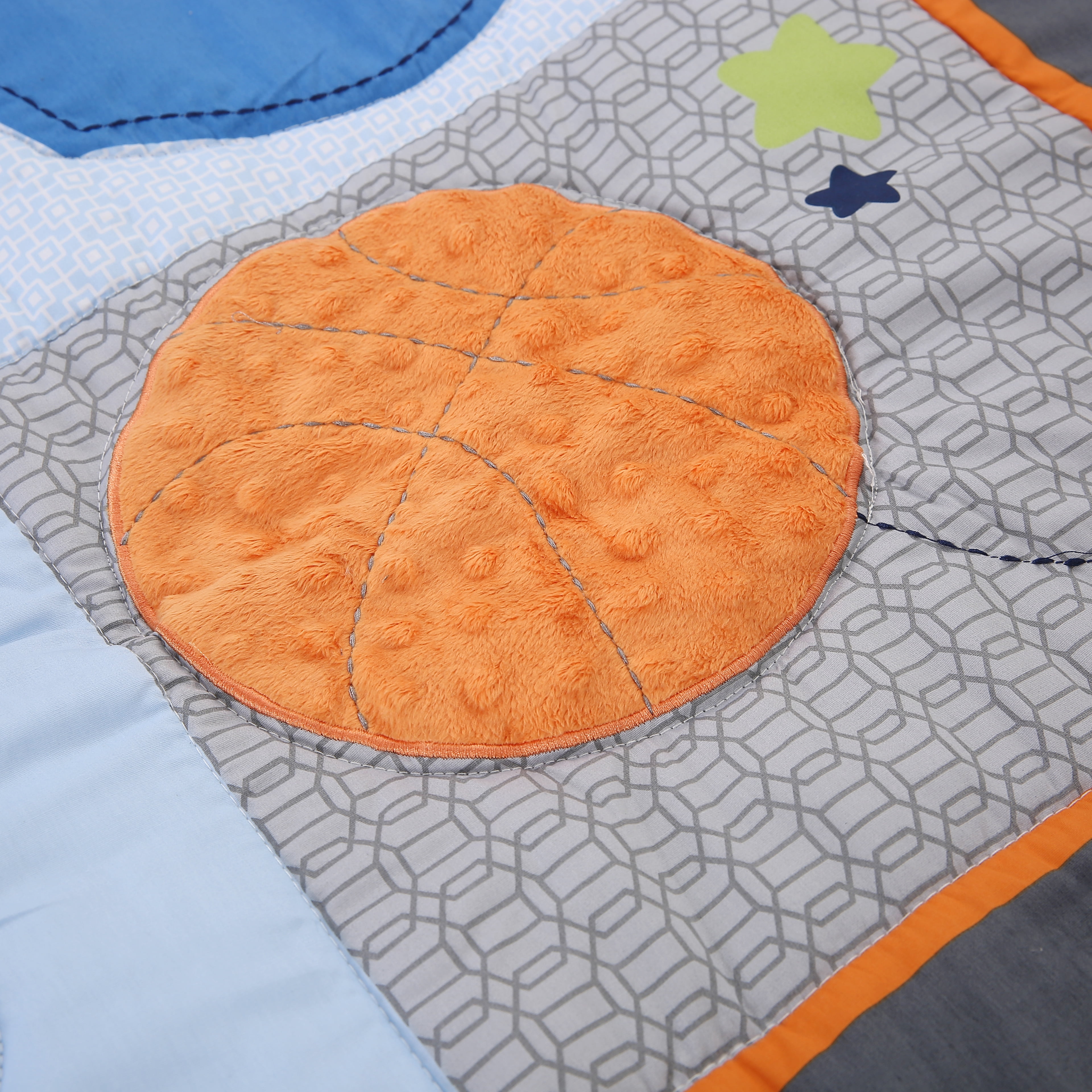 Sweet Baba 100% Cotton  MVP 3PC Crib Bedding Set, Blue Crib Set for Baby Boys with Crib Sheet/Crib Skirt/Quilt/Diaper Bag