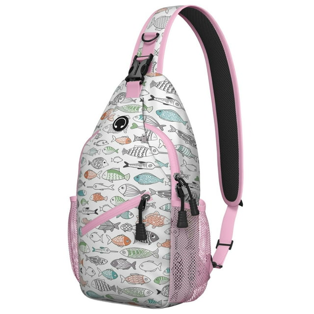 Crossbody Sling Bag with Tropical Sea and Animal Life Patterns, Layered Storage, Lightweight and Durable for Hiking, Photography, and Everyday Travel Needs