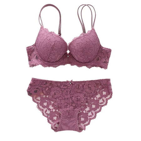 

Lingerie Lace Female Underwire Underwear Push Up Matching Bra and Panty Sets for Women Comfy Purple 70