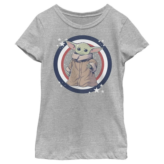 Girl's Star Wars: The Mandalorian Fourth of July Grogu Circle  Graphic Tee Athletic Heather Small