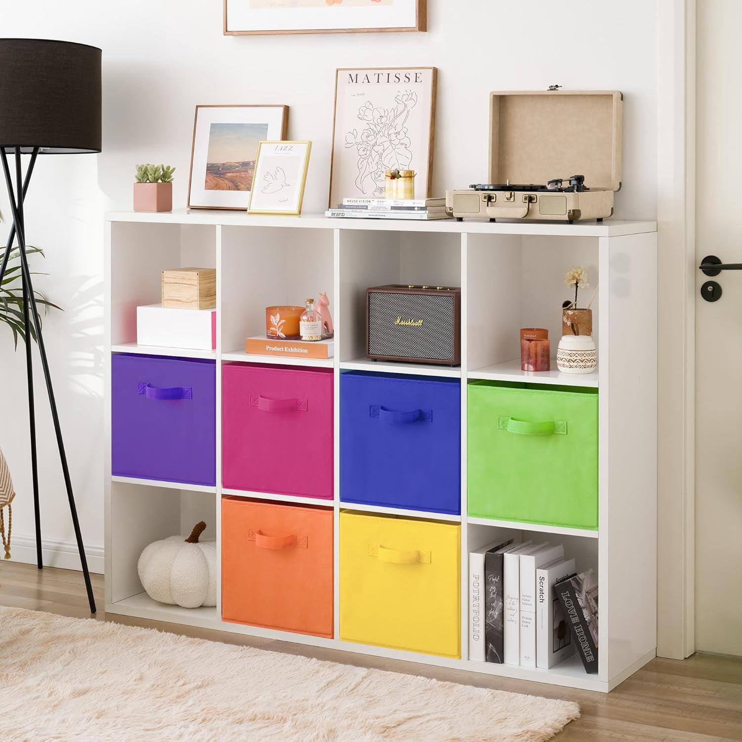 GRANNY SAYS 13 Inch Cube Storage Bins, Fabric Storage Baskets with Handles, Collapsible Cube Organizer for Shelves and Closet, 6-Pack, Rainbow