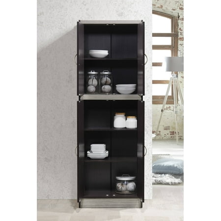 Hodedah 4-Door Kitchen Pantry with 4-Shelves, Chocolate-Grey