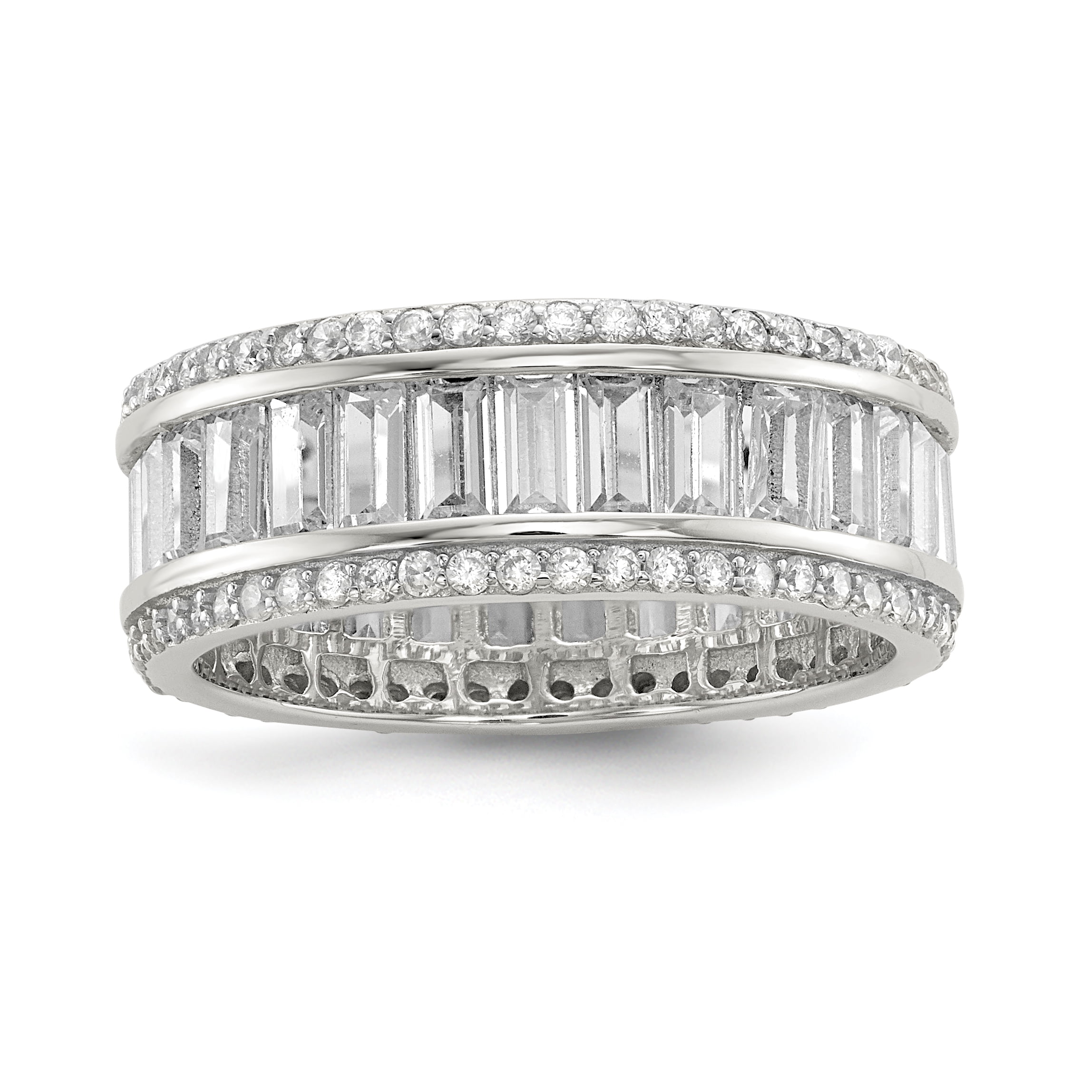 Solid .925 Sterling Silver Green & White CZ Eternity Band