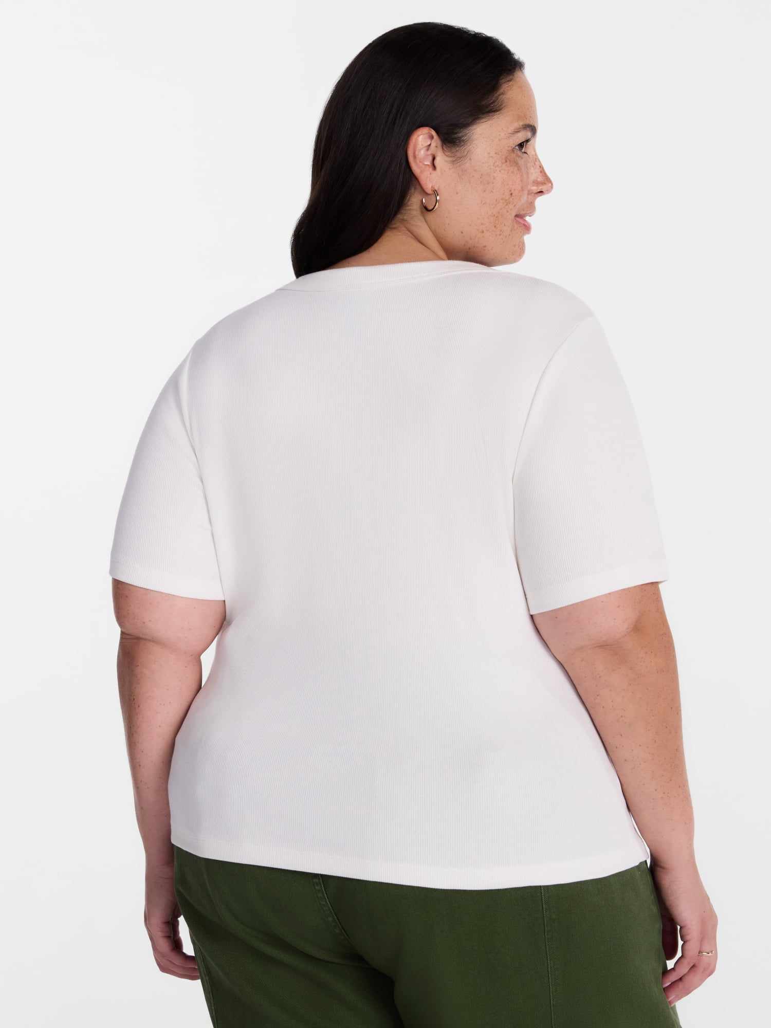 Terra & Sky Women's Plus Ribbed Henley Top with Short Sleeves, Sizes 0X-5X