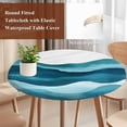 thumbnail image 5 of Teal Blue Round Fitted Table Cover Water Ripple Abstract Gradient Coean Waves Waterproof Table Cloth with Elastic Edge Wipeable Tablecloth for Picnic Camping Party Fits 45"-54" Diameter, 5 of 8