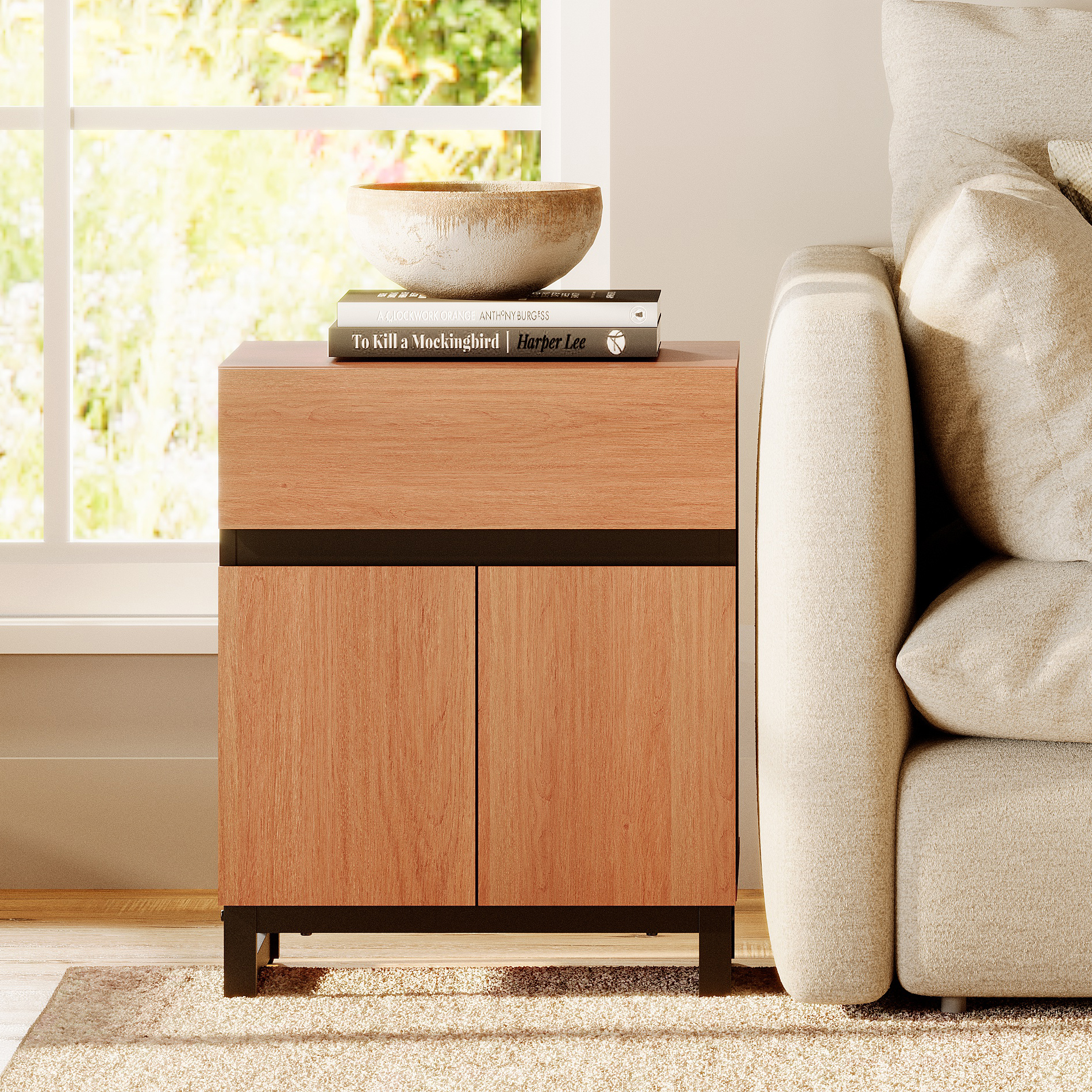 WAMPAT 2 Pack Nightstand with 1 Drawer and 1 Storage Cabinet, Modern Bedside Table with 2 Open Door for Bedroom, Wood Rustic Side End Table for Living Room, Mocha