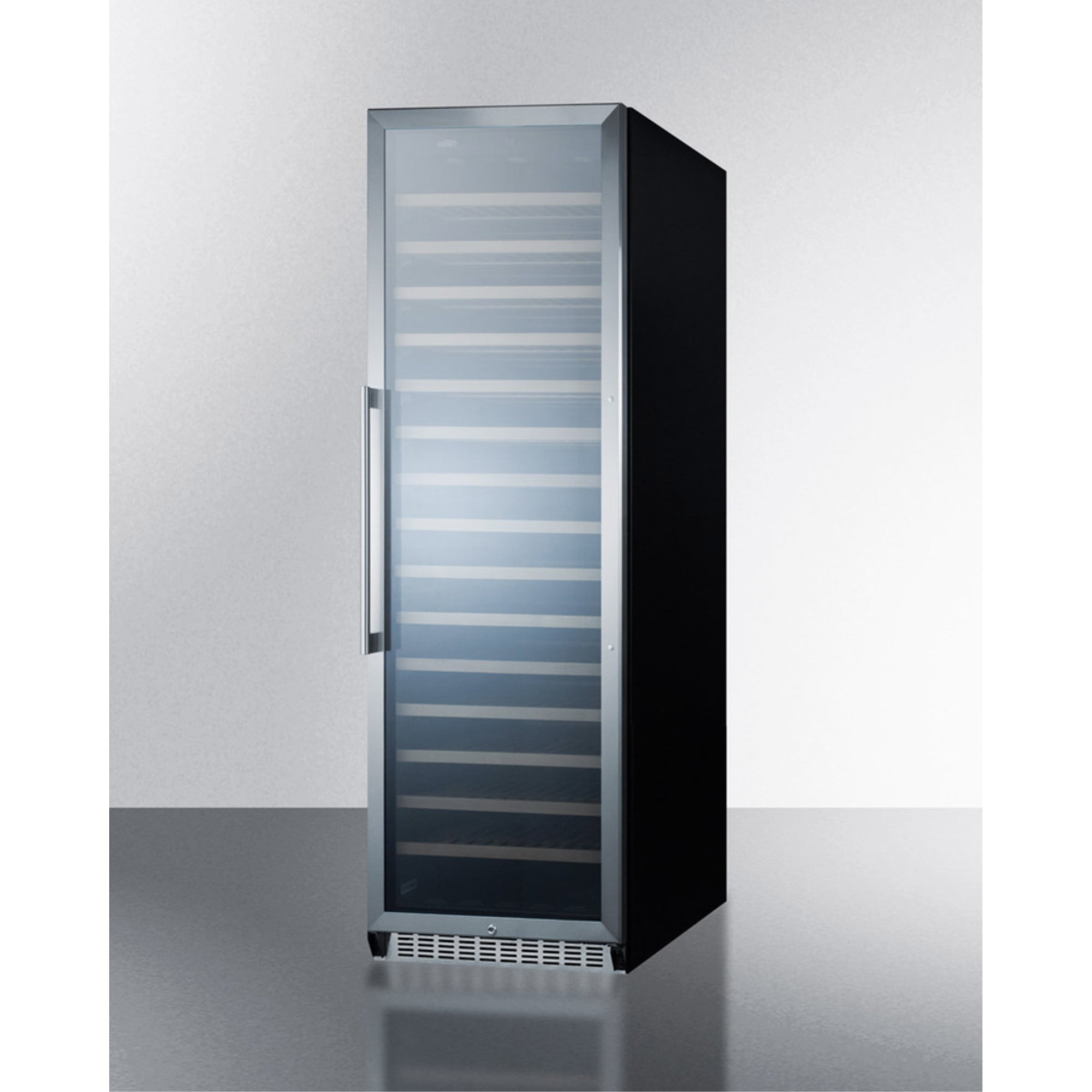 171 bottle single-zone wine cellar with glass door, digital thermostat, and black cabinet