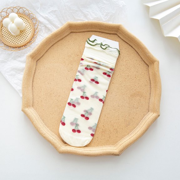 AOOCHASLIY Christmas/Daily Socks Women's Cotton Breathable Glass Silk Transparent Ruffle Print