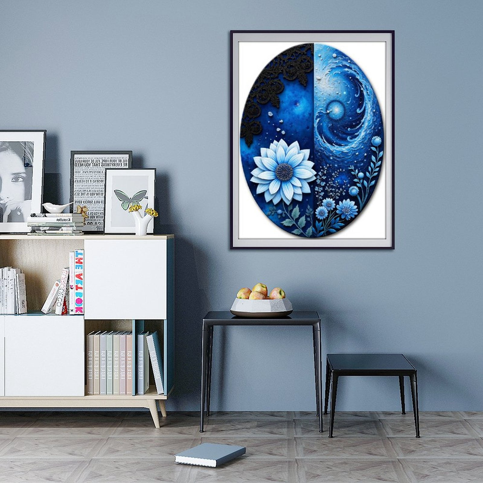 Diamond Art Kit for Adults, Blue Floral Art Oval Canvas Diamond Painting for Adults Beginners, 5D DIY Diamond Art Painting Kits, Colorful Diamond Painting Craft for Home Decor 12x16