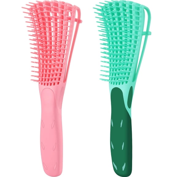 2 Pack Detangling Brush for Curly Hair, ez Detangler Brush Hair Detangler, Afro Textured 3a to 4c Kinky Wavy for Wet/Dry/Long Thick Curly Hair, Exfoliating for Beautiful and Shiny Curls (Black)