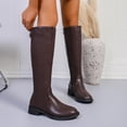 thumbnail image 6 of Women’s Round Toe Knee‑High Riding Boots, Smooth Leather Low Block Heel Tall Boots, Back Zipper Wide Calf Long Boots, 6 of 9