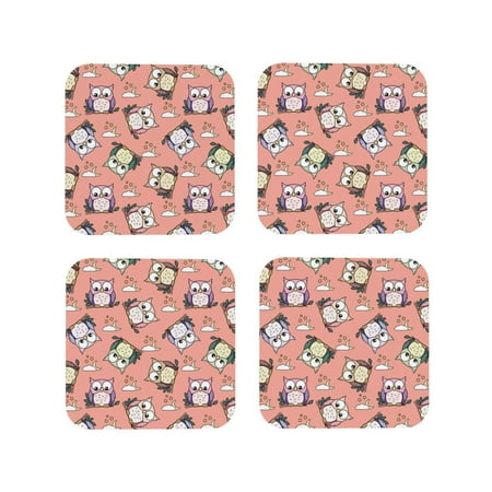 

Coasters Set of 4 - Cute Star Moon Owl Drink Coasters for Tabletop Protection Leather Coasters for Living Room Decor and Housewarming Gift Square