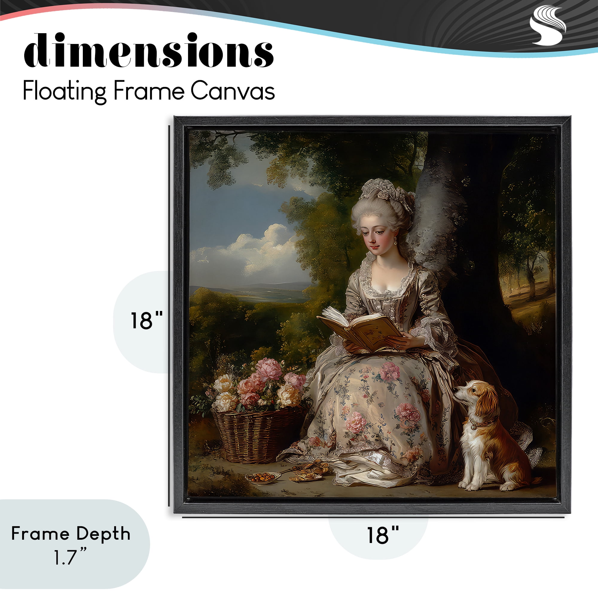 Stupell Industries Rococo Lady with Dog Black Framed Floater Canvas Wall Art, design by The Wands Want