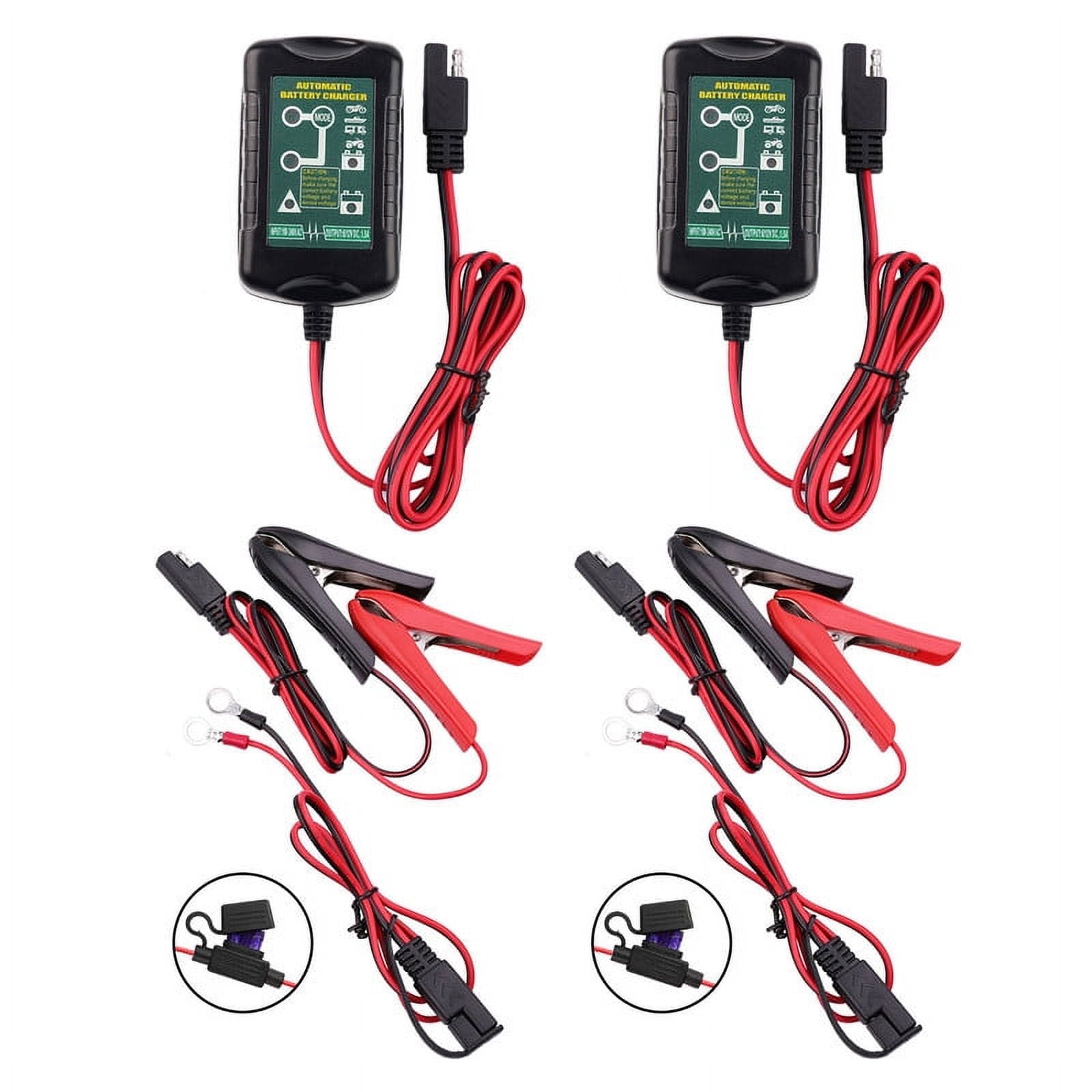 FungLam 2Pcs Battery Trickle Charger Automatic 6V 12V 1.5A Charger Universal Power Battery Maintainer