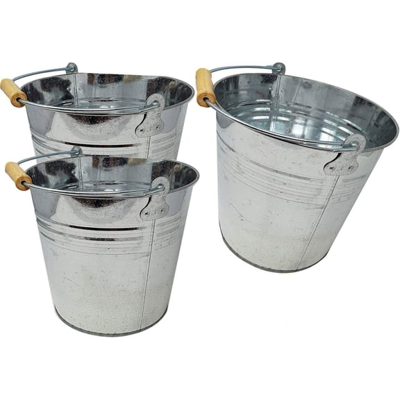 Galvanized Heavy Duty 2 Gallons Metal Bucket Pail - 3 Packs