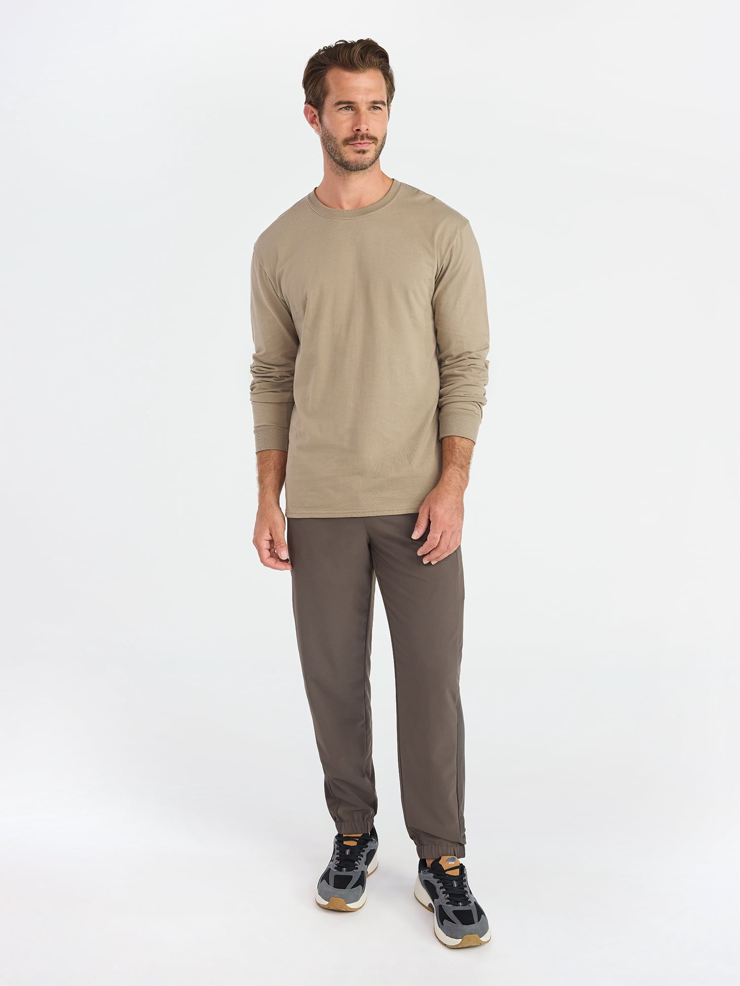 Athletic Works Men's and Big Men's Cotton Tee with Long Sleeves, Sizes S-3XL