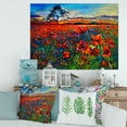 thumbnail image 2 of Designart ' Blossoming Red Poppy Fields With Distant Tree ' Traditional Canvas Wall Art Print, 2 of 4