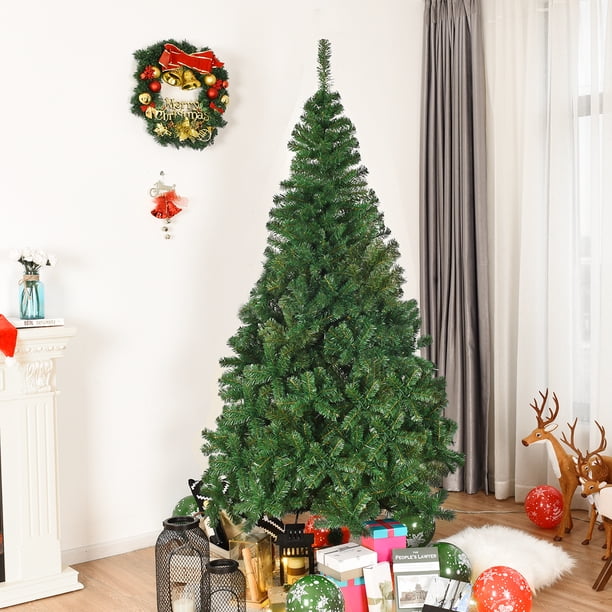 Costway 2,1m Árbol de Navidad Artificial con Base Metálica Material PVC Hogar Abeto Verde