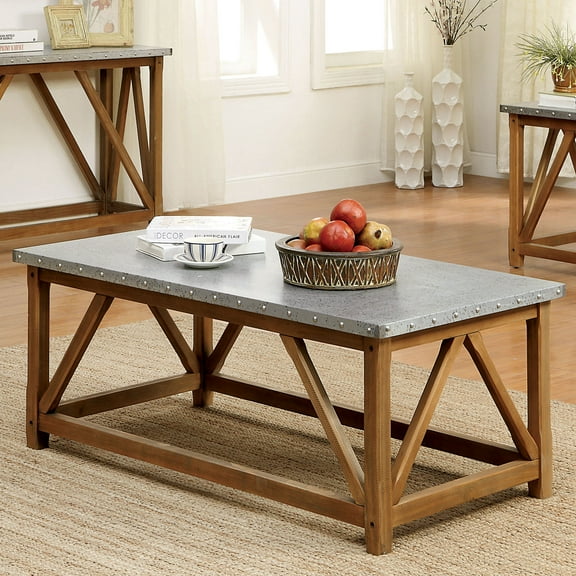 Furniture of America Josey Nailhead Coffee Table, Natural Tone