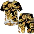 thumbnail image 3 of Conjunto de camiseta de verano para hombre, estilo retro de lujo con estampado 3D, conjunto de pantalones cortos holgados de manga corta para niños, 3 of 5