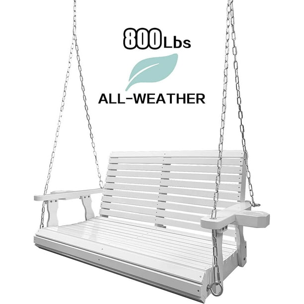 Wooden Porch Swing 2Seater, Bench Swing with Cupholders for Outdoor