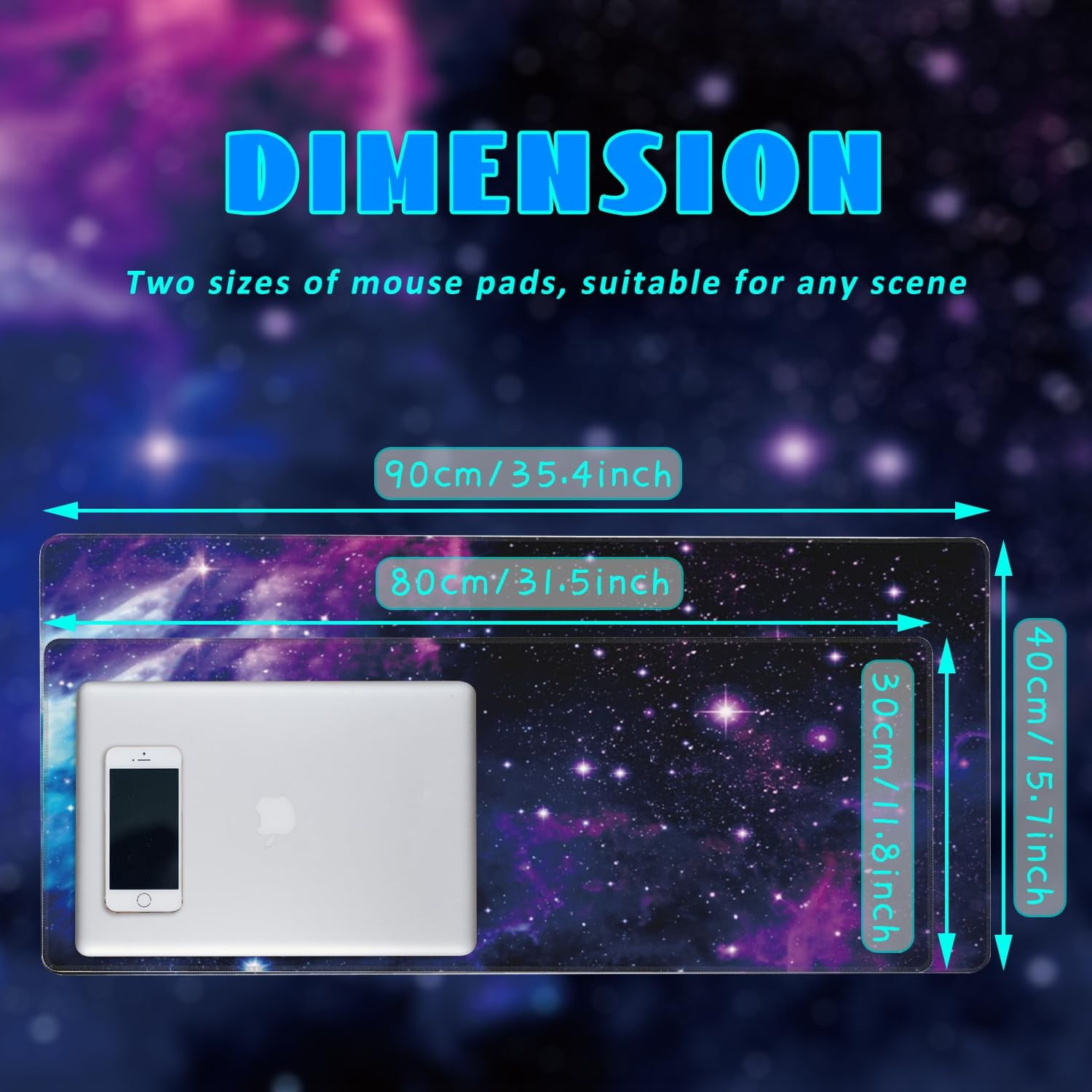 Desk Mat, Galaxy Nebula Universe Space Extended Gaming Mouse Pad Large, Big Mouse Pad with Non-Slip Base and Stitched Edge, Long Computer Keyboard Mouse Mat for Home Office