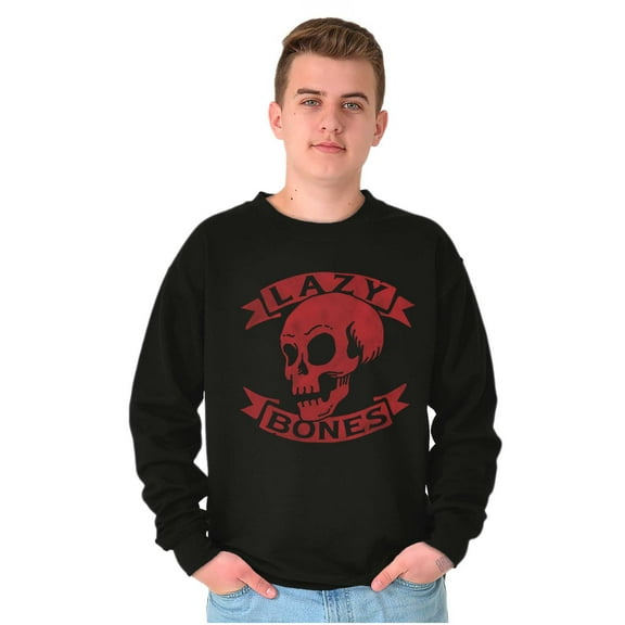 Funny Lazy Bones Skull Pun Humor Unisex Plus Fleece Graphic Sweatshirt Brisco Brands 2X